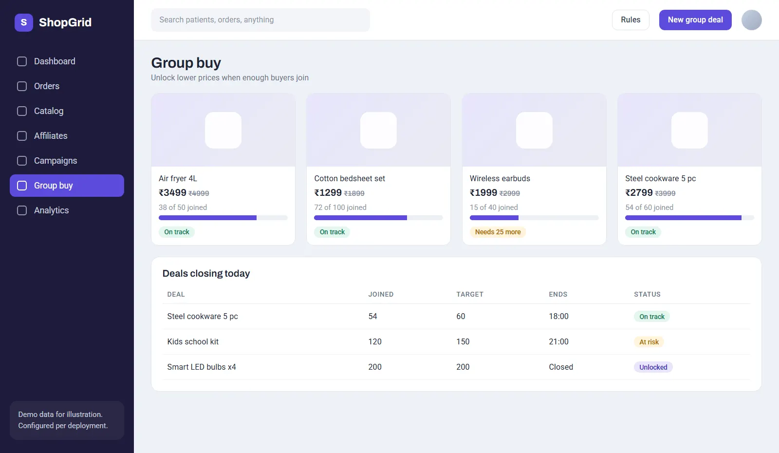 Commerce & Affiliate: Group buy screen