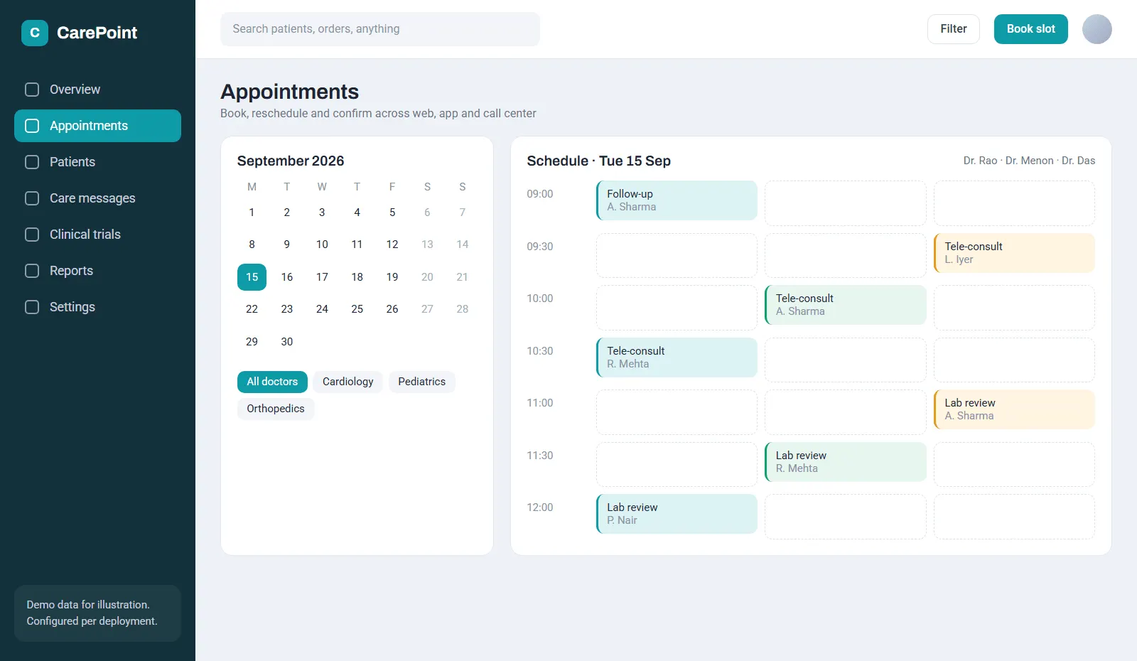 Healthcare & Life Sciences: Appointment scheduling screen