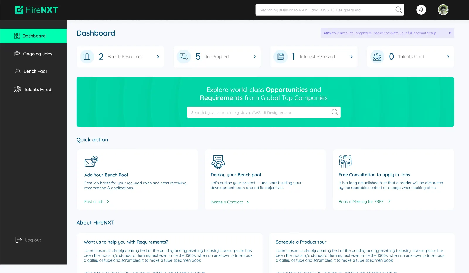 HireNXT: Partner dashboard screen